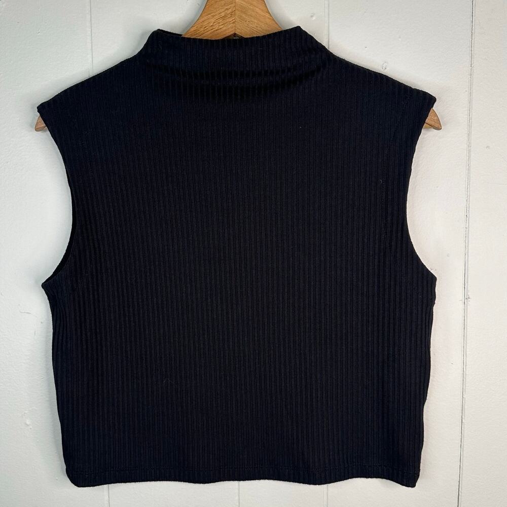 House of Harlow Womens S Black Mock Neck Ribbed Cropped Knit Top Minimalist